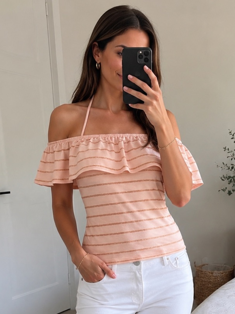 & Other Stories Blush Pink Off-Shoulder Ruffle Top